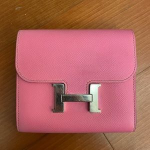 SOLD❤️Hermes Constance Compact Wallet Pink with Palladium Hardware